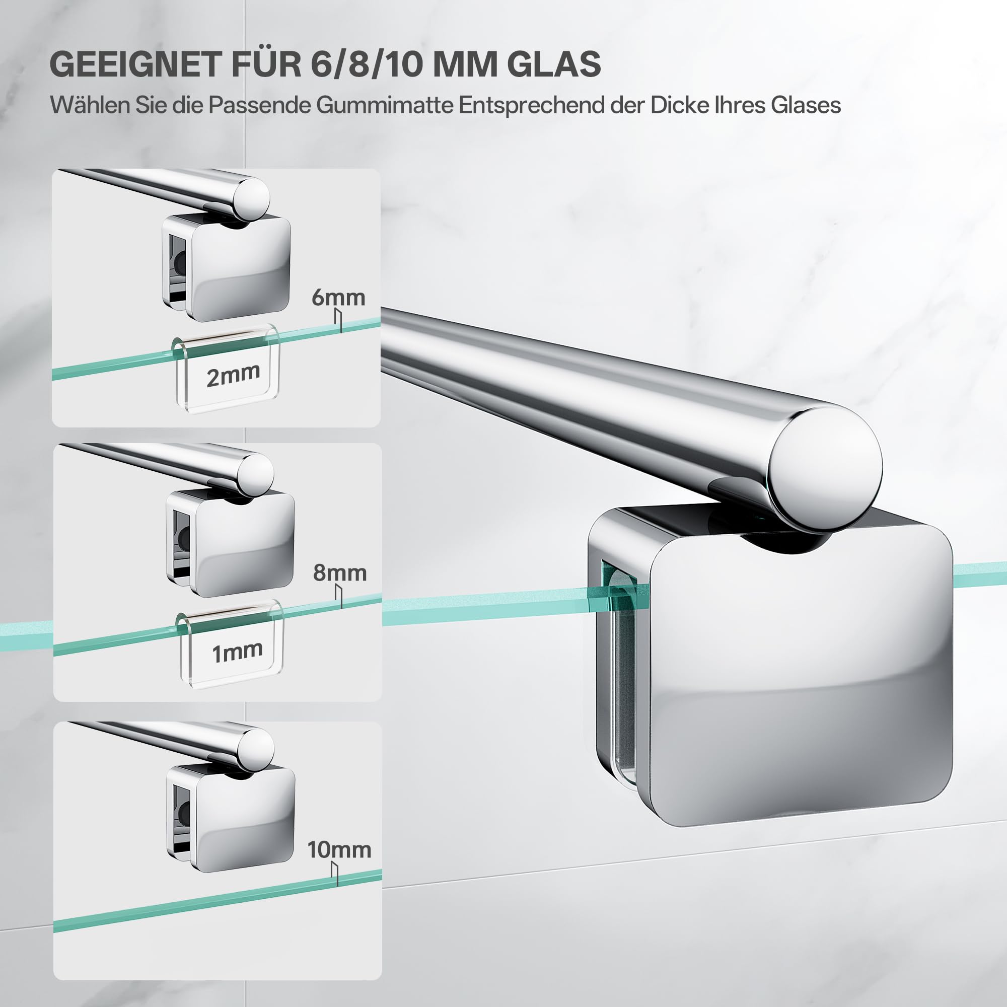 Duschstabilisator Edelstahl Teleskopstange 66,5-125,8 cm, Chrom | Mit 304 Edelstahl gefertigt, geeignet für 6-10 mm Glas und ermöglicht eine stabile sowie einfache Montage