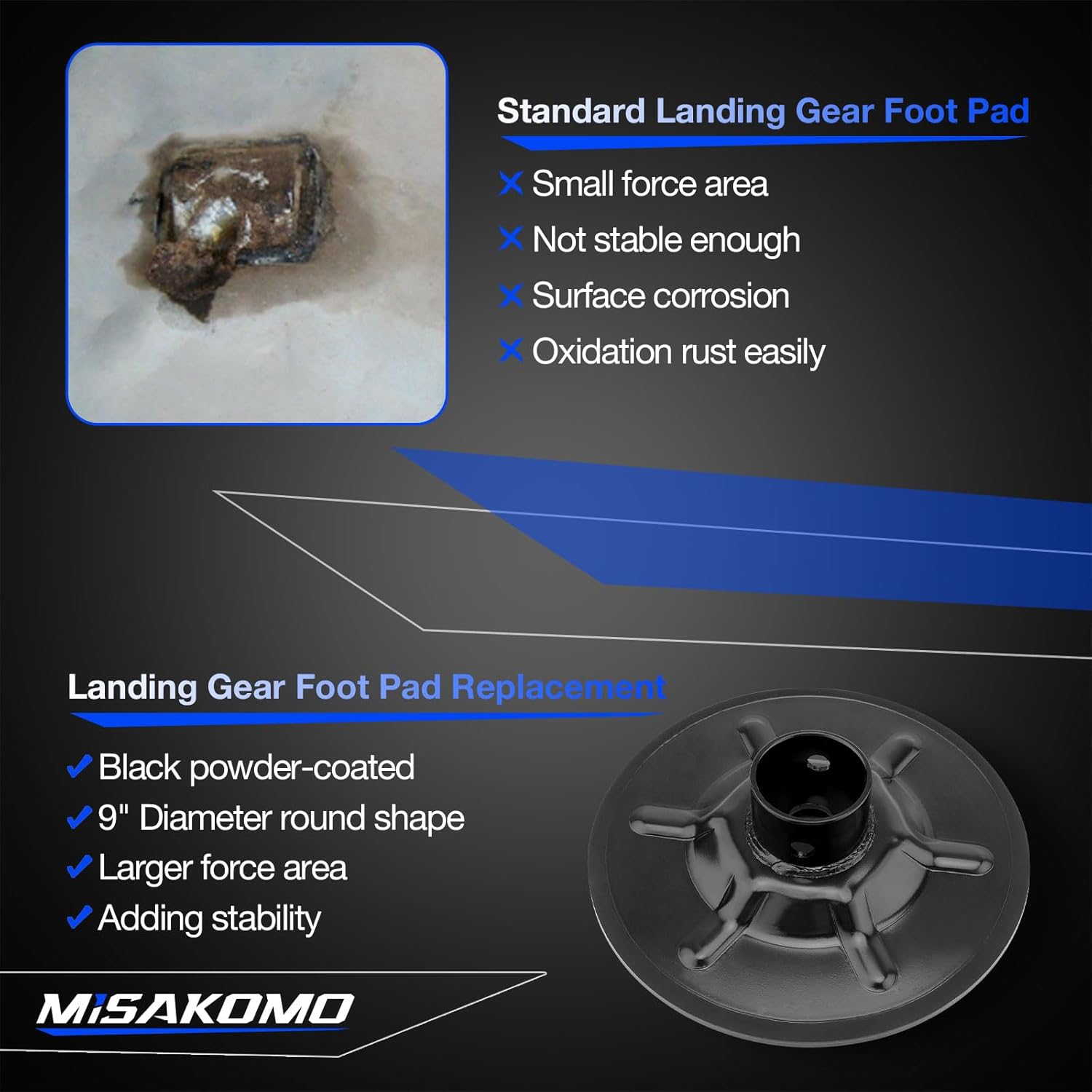 377962 9" Diameter Rear Jack Foot Pad with Attachment Pin - Compatible with 2" I.D Round Tube, LC Hall Effect Ground Control 3.0 Replace# 377962