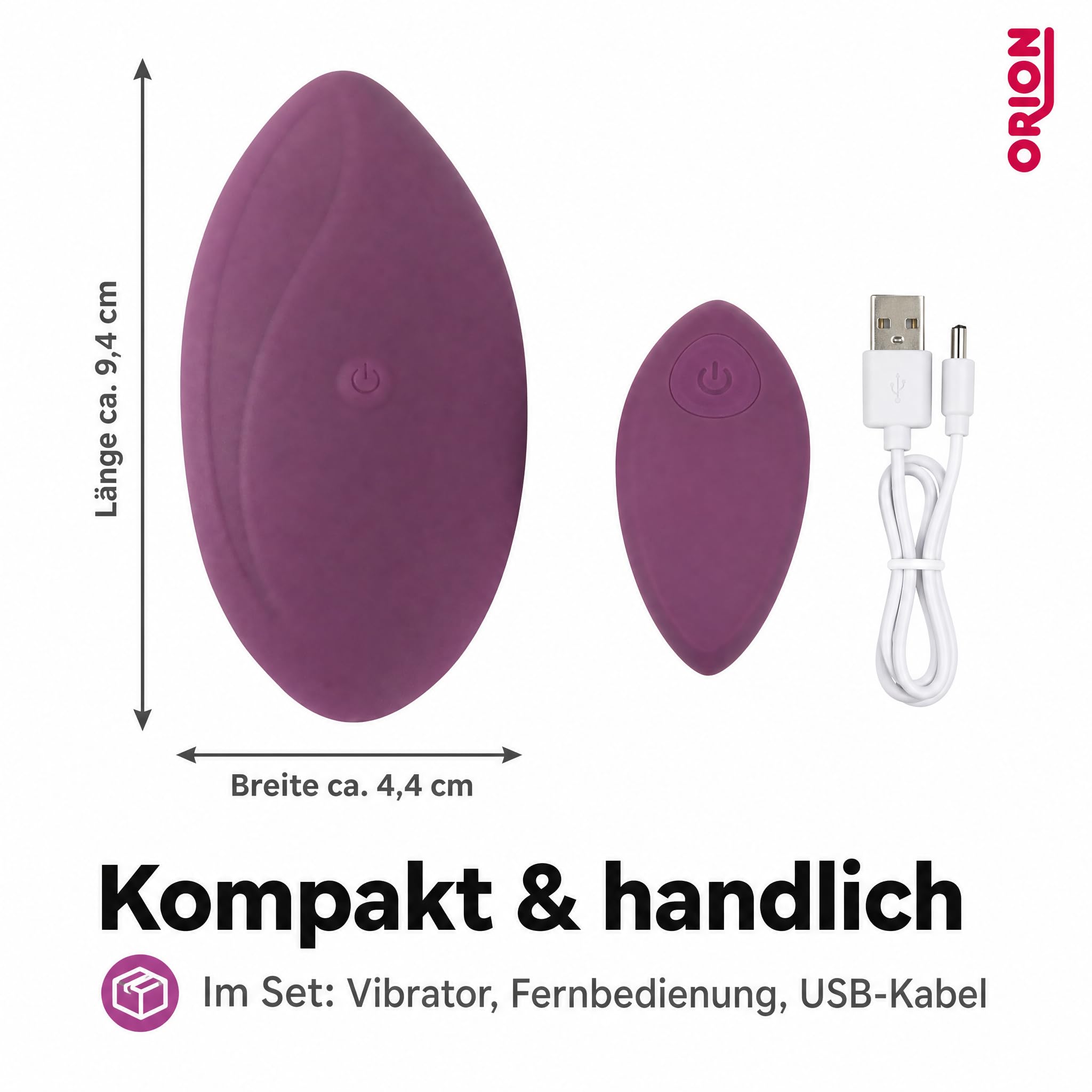 ORION Vibrator mit Fernbedienung, Auflegevibrator für Frauen mit Vibro-Zunge, 10 Vibrationsmodi, Soft-Touch-Silikon, wiederaufladbar per USB, flexibel, lila, 9,4 x 4,4 cm