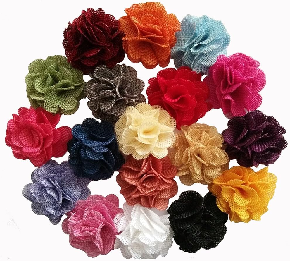 Yazon 17pcs Baby Girl's Tiny 2 inch Burlap Flower Hair Clips Toddler Fabric Flowers Hair Pins Girls Hair Accessories