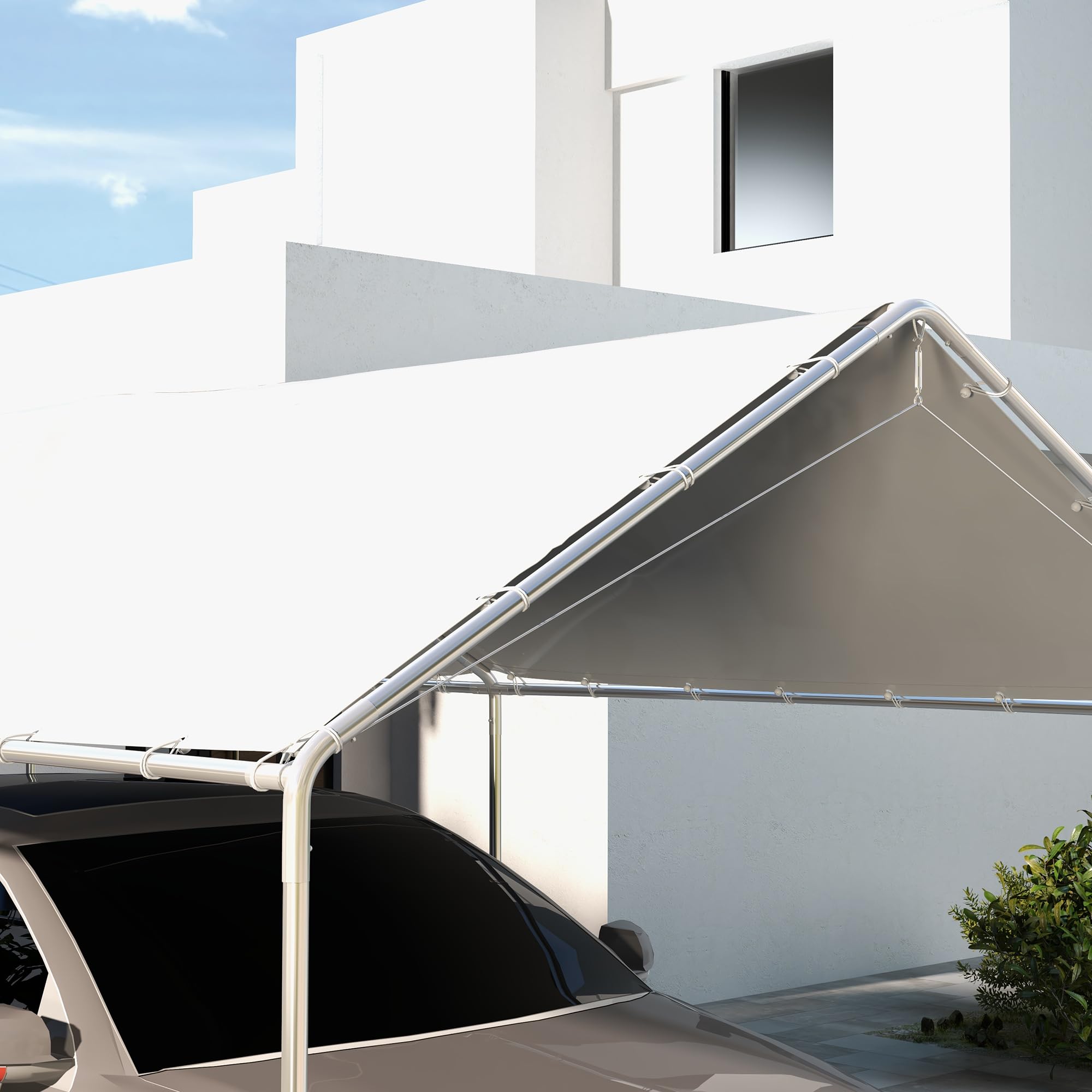 Outsunny Telo di Ricambio 6x3 m Anti-UV per Carport Auto, Copertura in Polietilene, Bianco