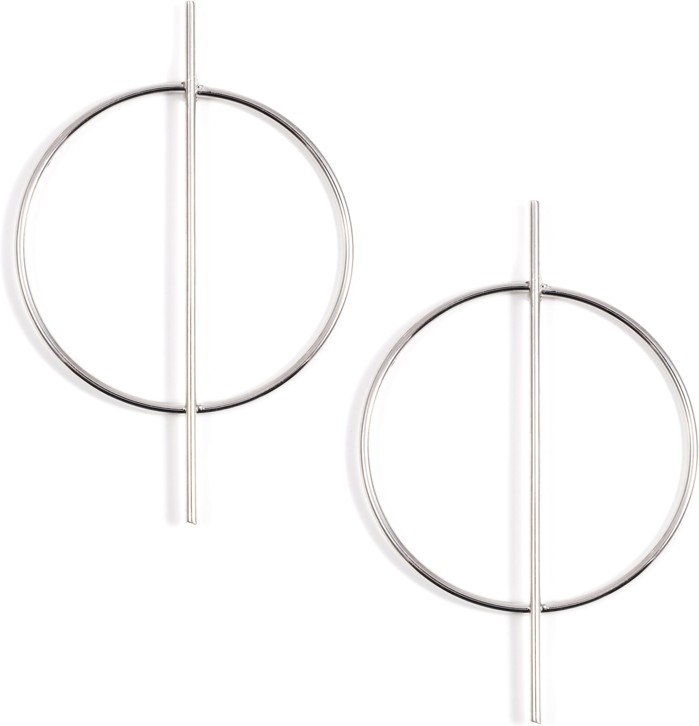 Happiness Boutique Women Bar Hoop Earrings Silver Colour | Big Round Circle Earrings with Bar Geometric Jewellery
