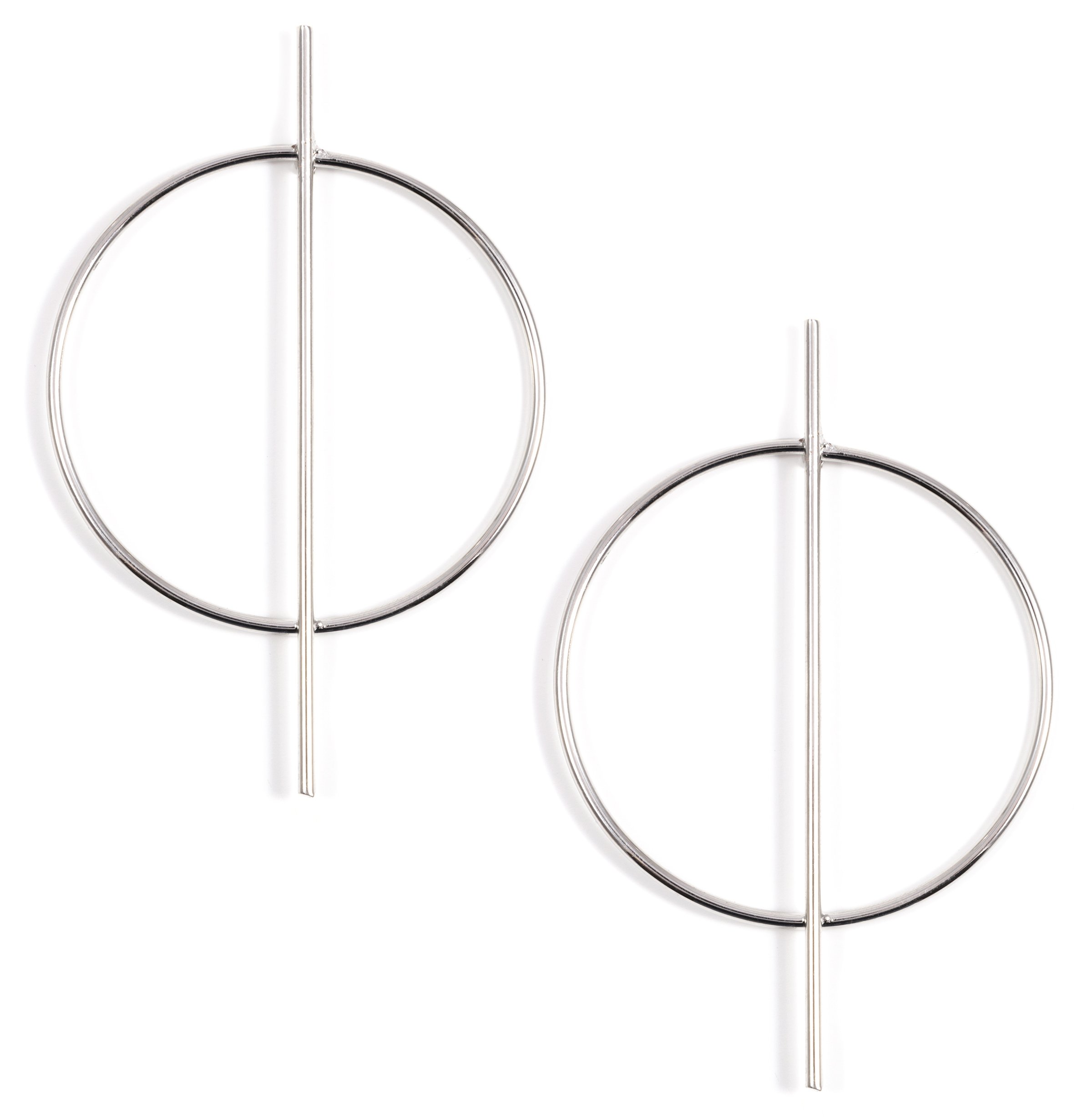 Happiness Boutique Women Bar Hoop Earrings Silver Colour | Big Round Circle Earrings with Bar Geometric Jewellery