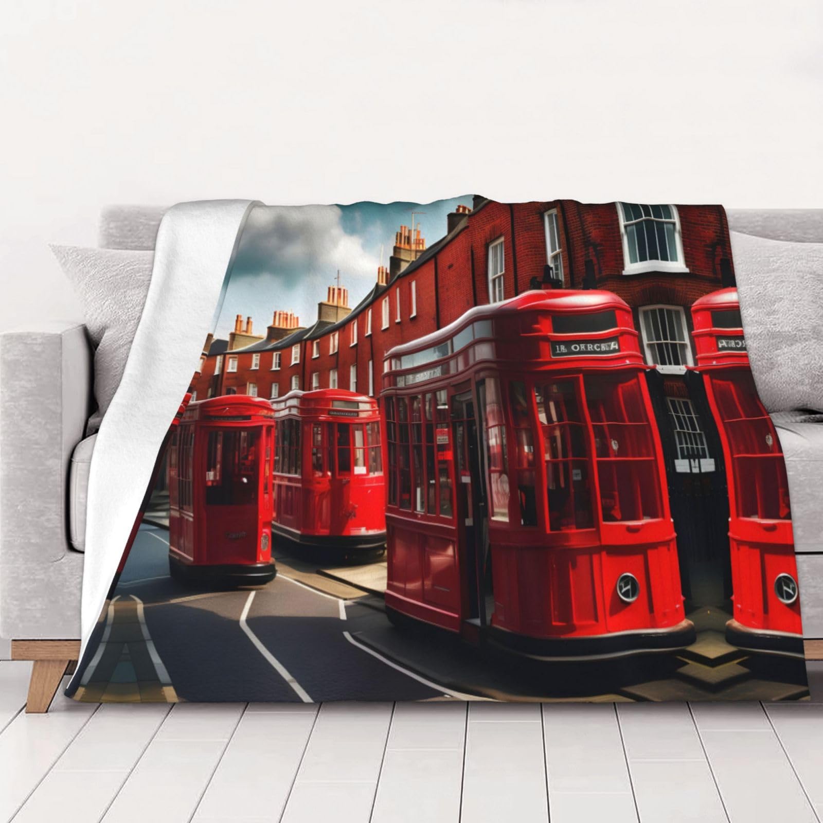 Couverture polaire rouge Londres en flanelle de peluche pour lit et canapé de 150x200 cm