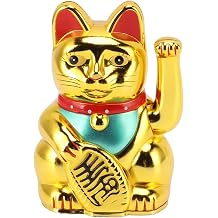 Dpofirs 4" Lucky Fortune Cat Maneki Cat Lucky Cat Decor Hand Waving Welcome Cat Home Desk Ornament Gift Present Feng Shui Business Ornament Home Decor Gold