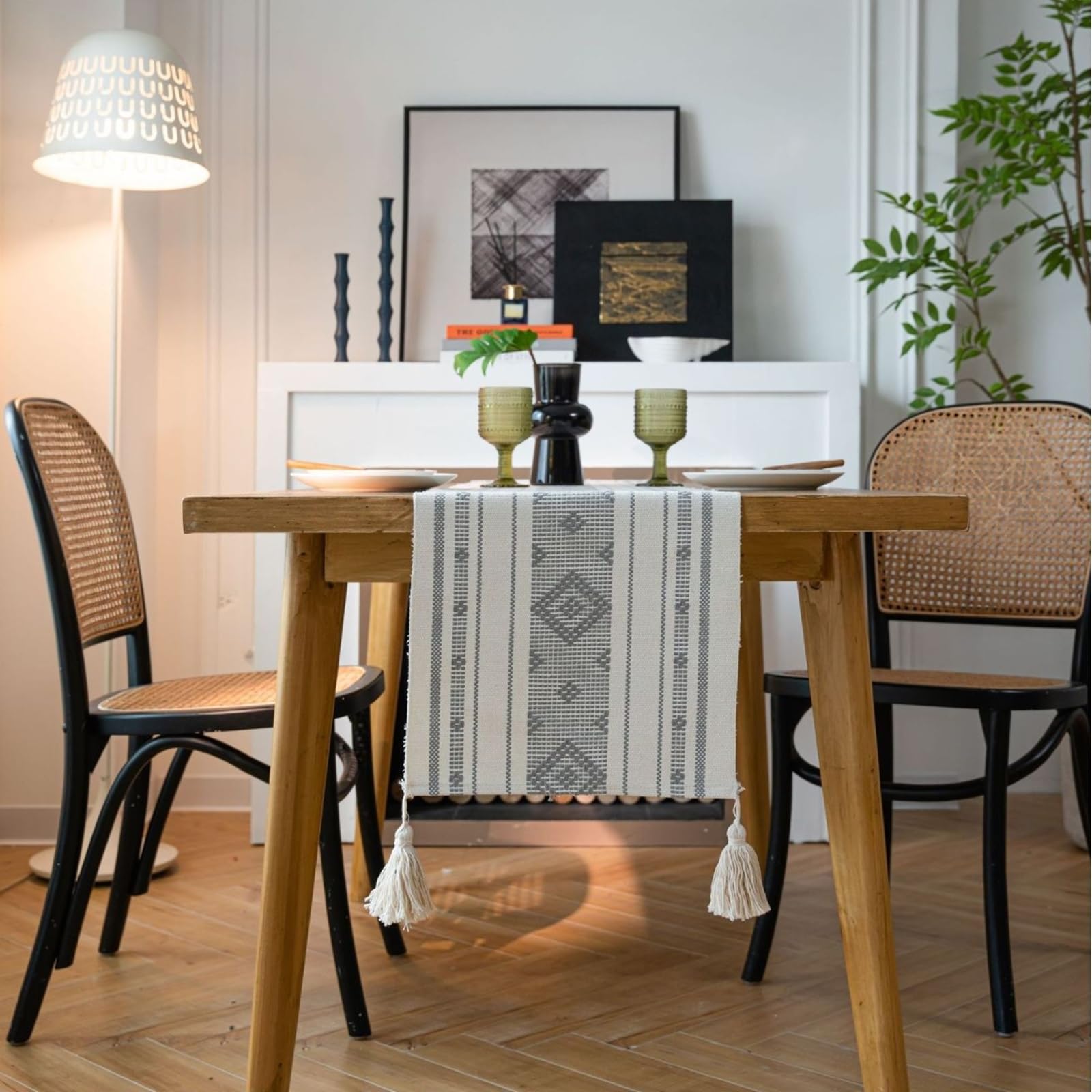 Tischläufer Polyester Wohnzimmer, Tischläufer Hochzeit 35x350 cm, Zweifarbig Jacquard mit Quasten