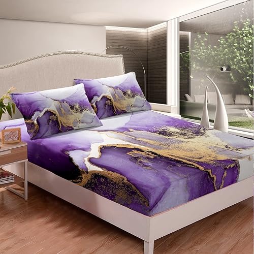 Miniatura 4 de Erosebridal Juego de sábanas de acuarela de mármol abstracto, tamaño individual, juego de sábanas con patrón de piedra, juego de cama de mármol con