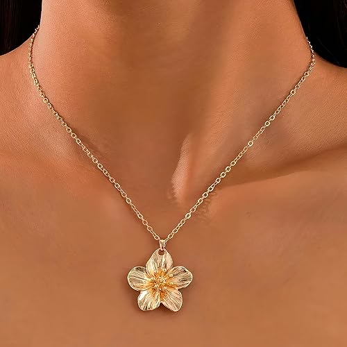 Miniatura 5 de Juego de joyas de flores doradas para mujer, delicado collar de flores doradas, aretes de flores bohemios para mujer, regalos de joyería floral