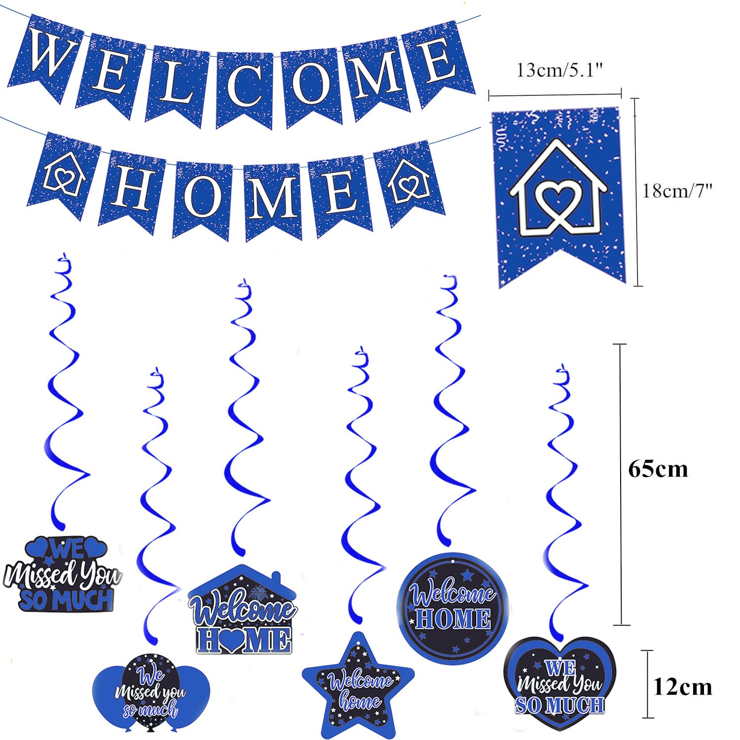Elicola Welcome Home Decorations Set - Blue Hanging Swirl Supplies for Baby Shower Family Party - 6PCS - Image 2