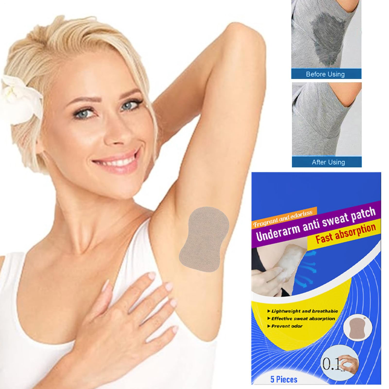 Wk?adki przeciwpotowe pod pachami Niewidoczne, Wk?adki przeciwpotowe pod pachami dla kobiet,Efektywne 5 sztuk podpasek przeciwpotowych | Sweat Guard Soft redukuje nieprzyjemny zapach,