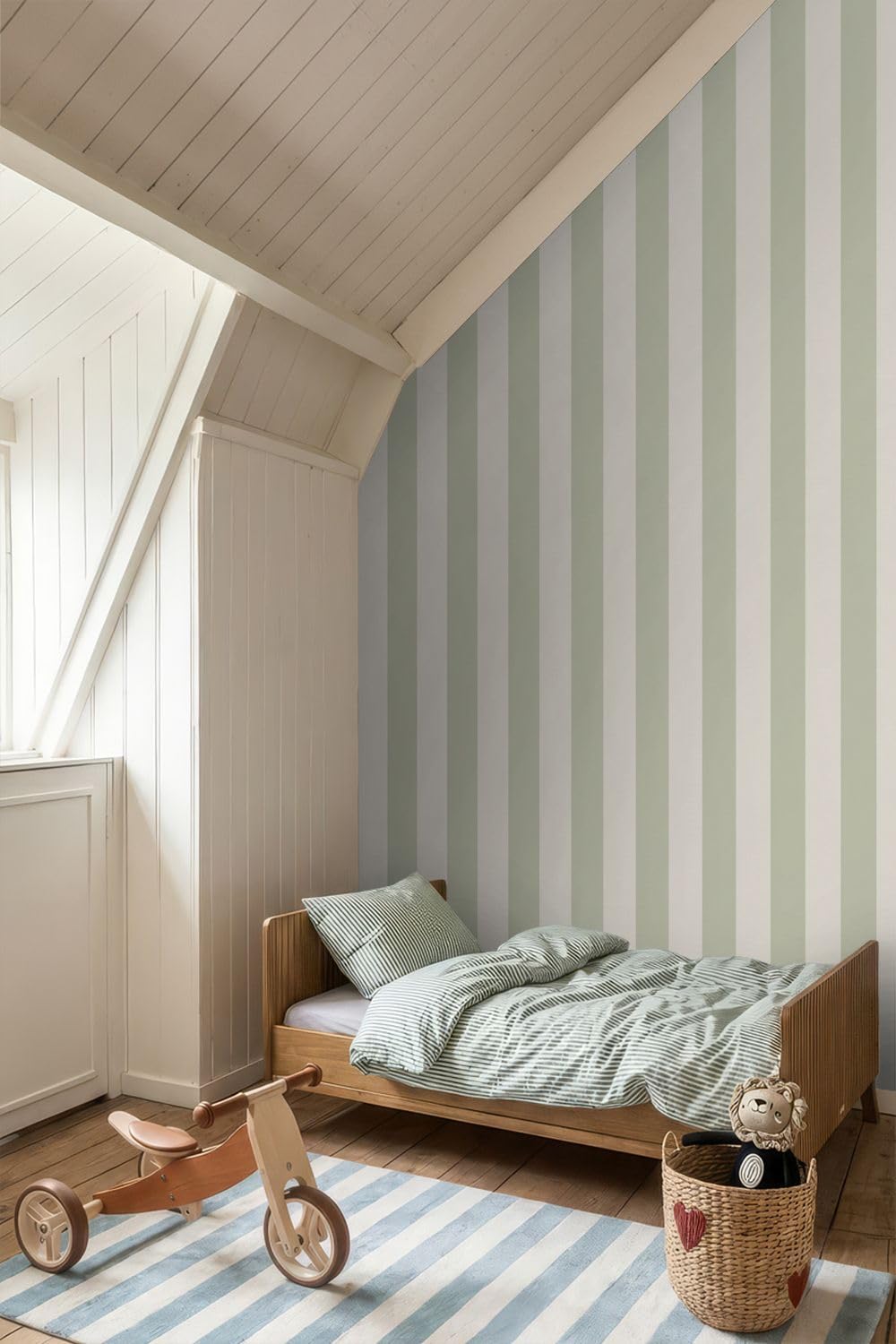 Sanders & Sanders papel pintado rayas verde y beige 53 cm x 10.05 m