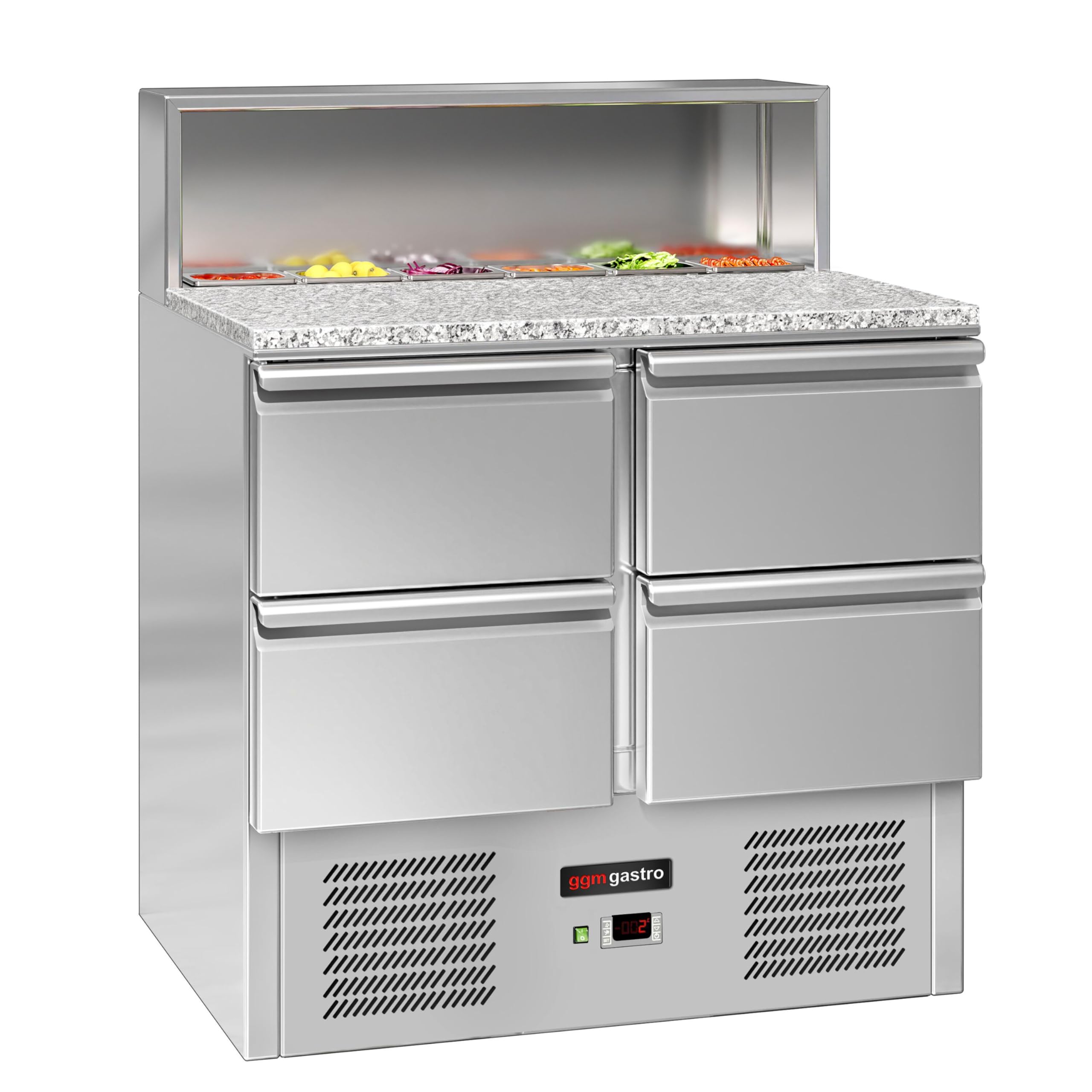 GGM Gastro | SAG97GND#2#SBG1212#07 | Saladette ECO - 903mm - 4 Schubladen - mit Edelstahlaufsatz für 5x GN 1/6