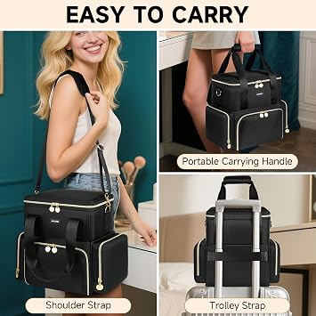 Extra Large Makeup Bag with 3 Removable Cosmetic Cases, Double-Layer Travel Makeup Organiser with Adjustable Dividers, Waterproof Toiletry Case for Women – Black