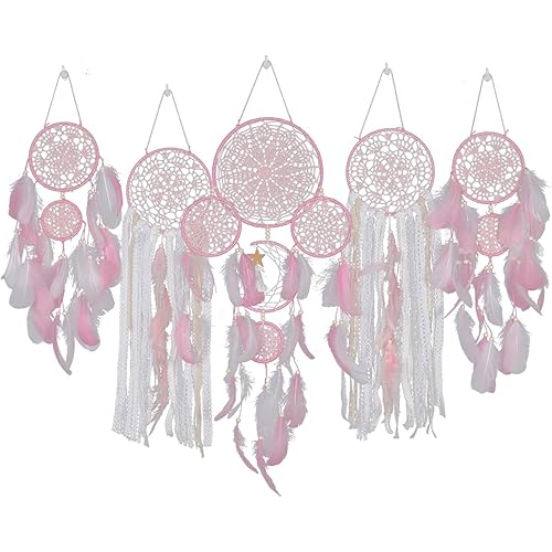 CAPRIZ Large Dream Catcher Moon and Stars Hanging Over The Bed, Feathers Dream Catcher Home Wall Hanging Decor, Handmade Weave Feathers Dream Catcher Ornament Home Room Decor