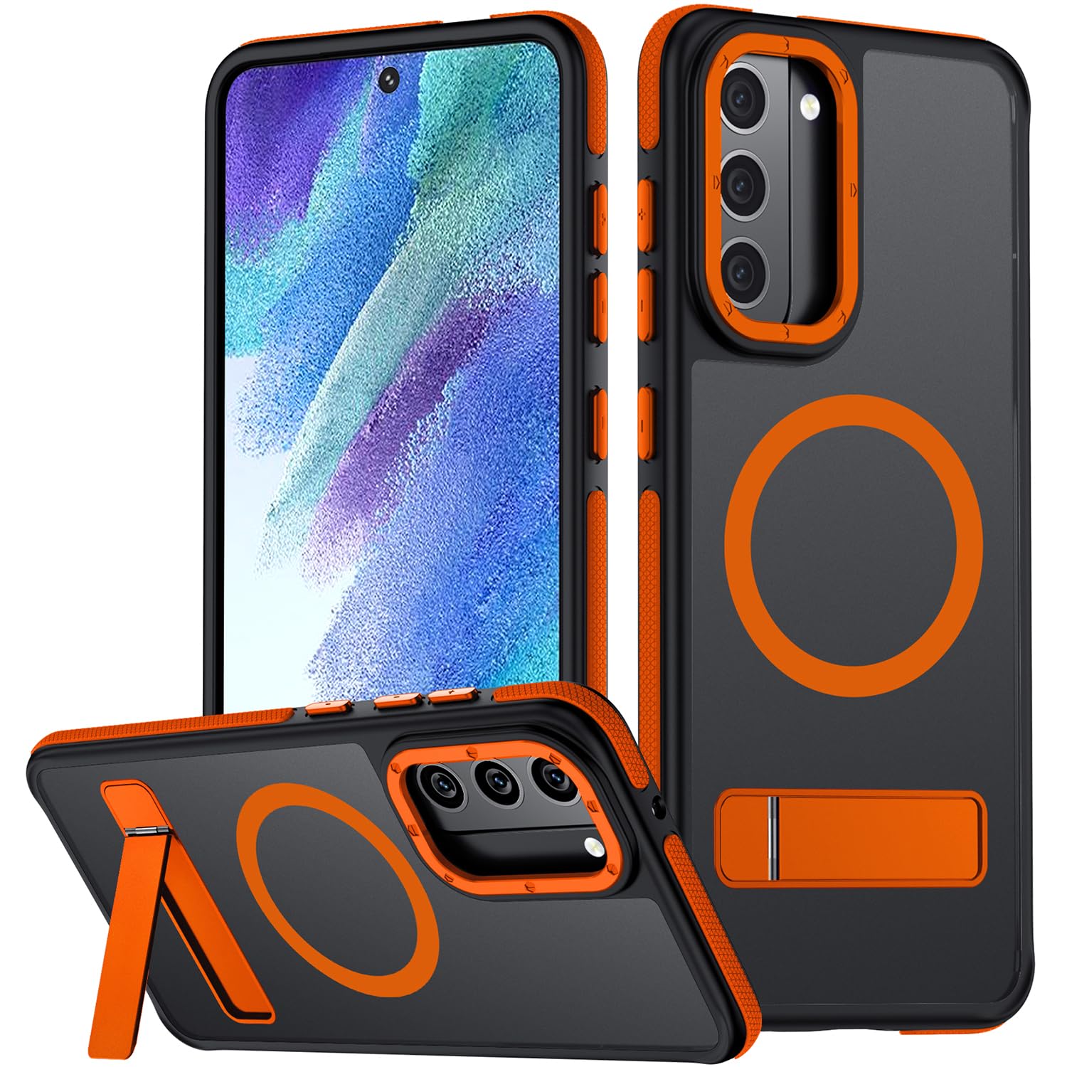 Mondelete for Samsung Galaxy S21 FE Case, [Compatible with MagSafe], Adjustable Kickstand,Military Grade Drop Tested, Translucent Matte Phone Case for