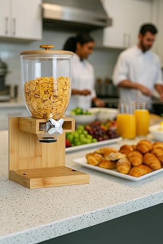 Miniatura 8 de Future & Friendly Finds Dispensador de cereales de bambú de 2 litros, elegante y duradero, recipiente de almacenamiento hermético para despensa y