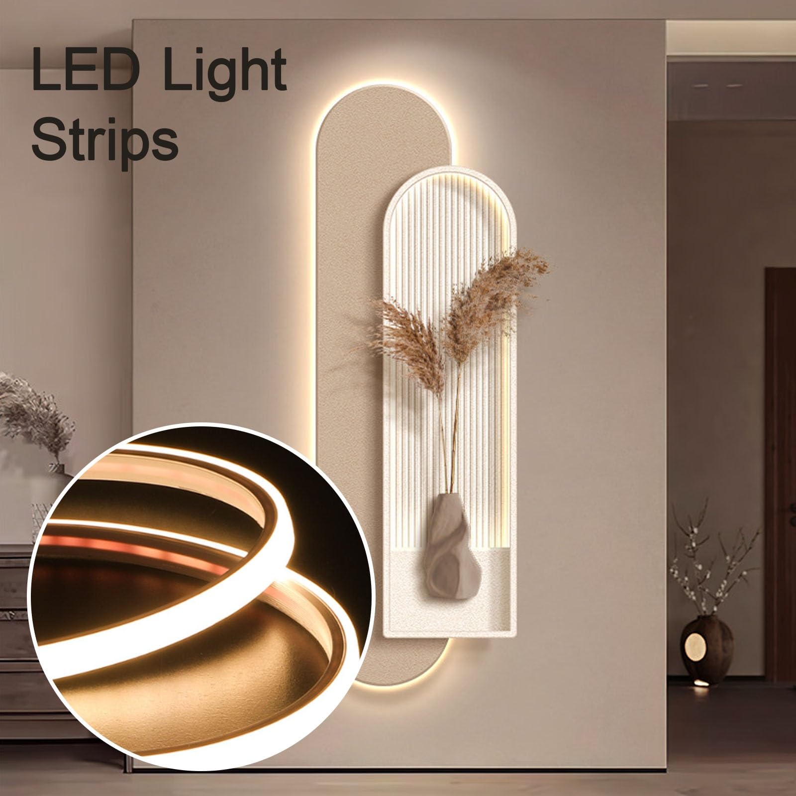 MDEUFYWEGB UV-Kristallkeramik-3D-Wandkunst – Hängendes, LED-beleuchtetes Wandbild mit simulierten Grünpflanzen; moderne Wanddekoration für das Wohnzimmer.(A,35 * 100CM/13.8 * 39.4IN)