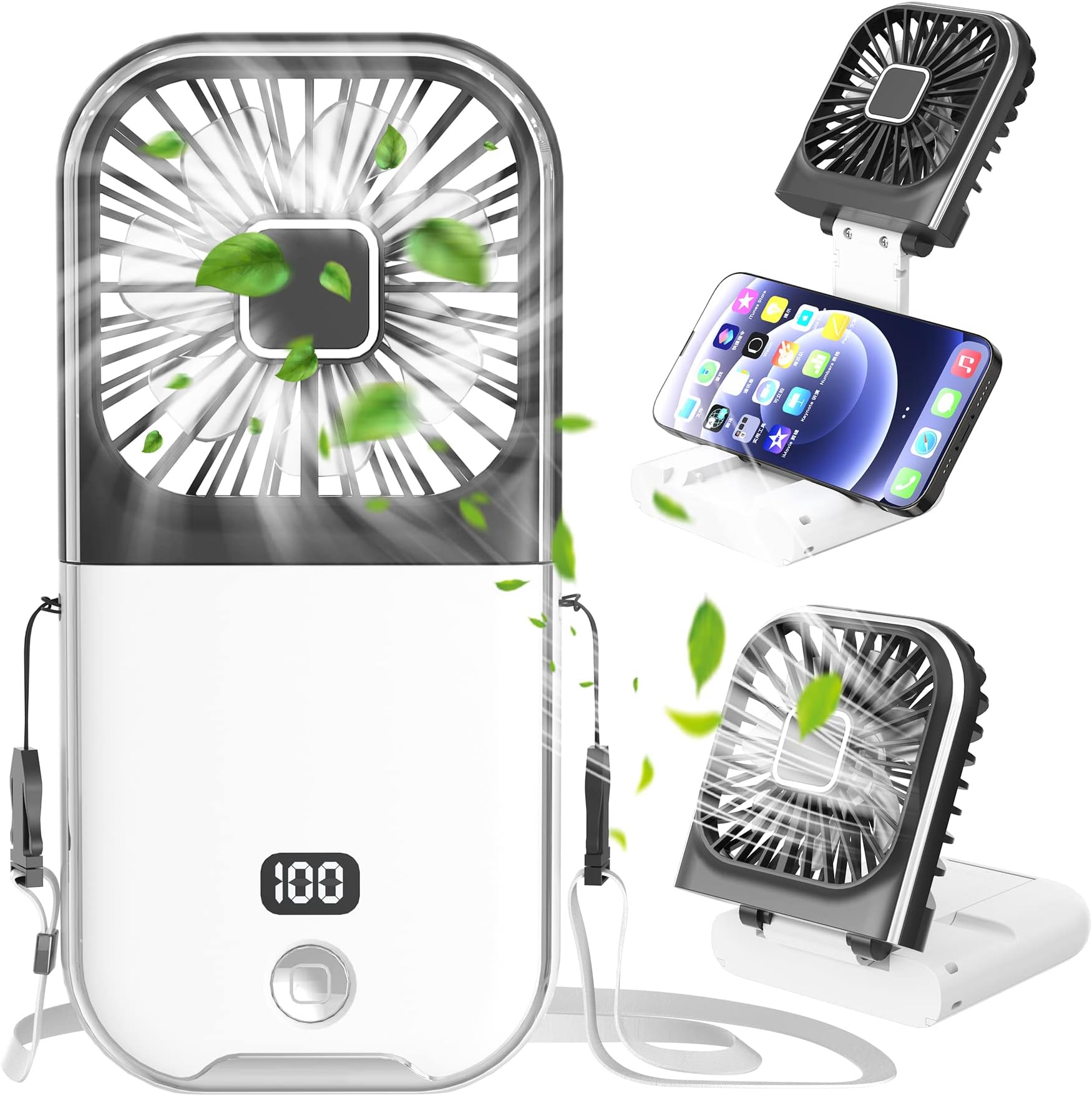 NIRIAHO Portable Fan, Small Mini Fan 5 in 1 as Power Bank,Phone Holder,Handheld,Desk Fan,Neck Fan 3000mAh Battery Fan with 4 Speeds [10H Max Cooling Time] Ideal for Travel/Outdoor/Camping (Black)