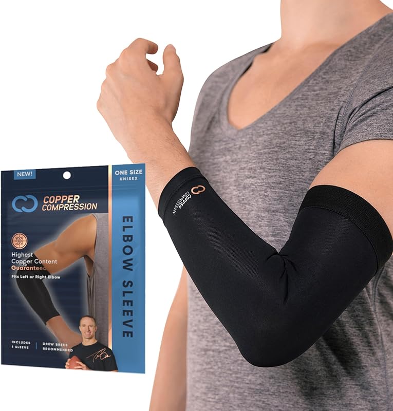 Copper Compression Elbow Sleeve - Copper Infused Orthopedic Brace for Tennis & Golfer Elbow, Tendonitis, Arthritis, Bursitis, Sore Joints & Muscles - Fits Men & Women -1 Sleeve - Original/Black - M