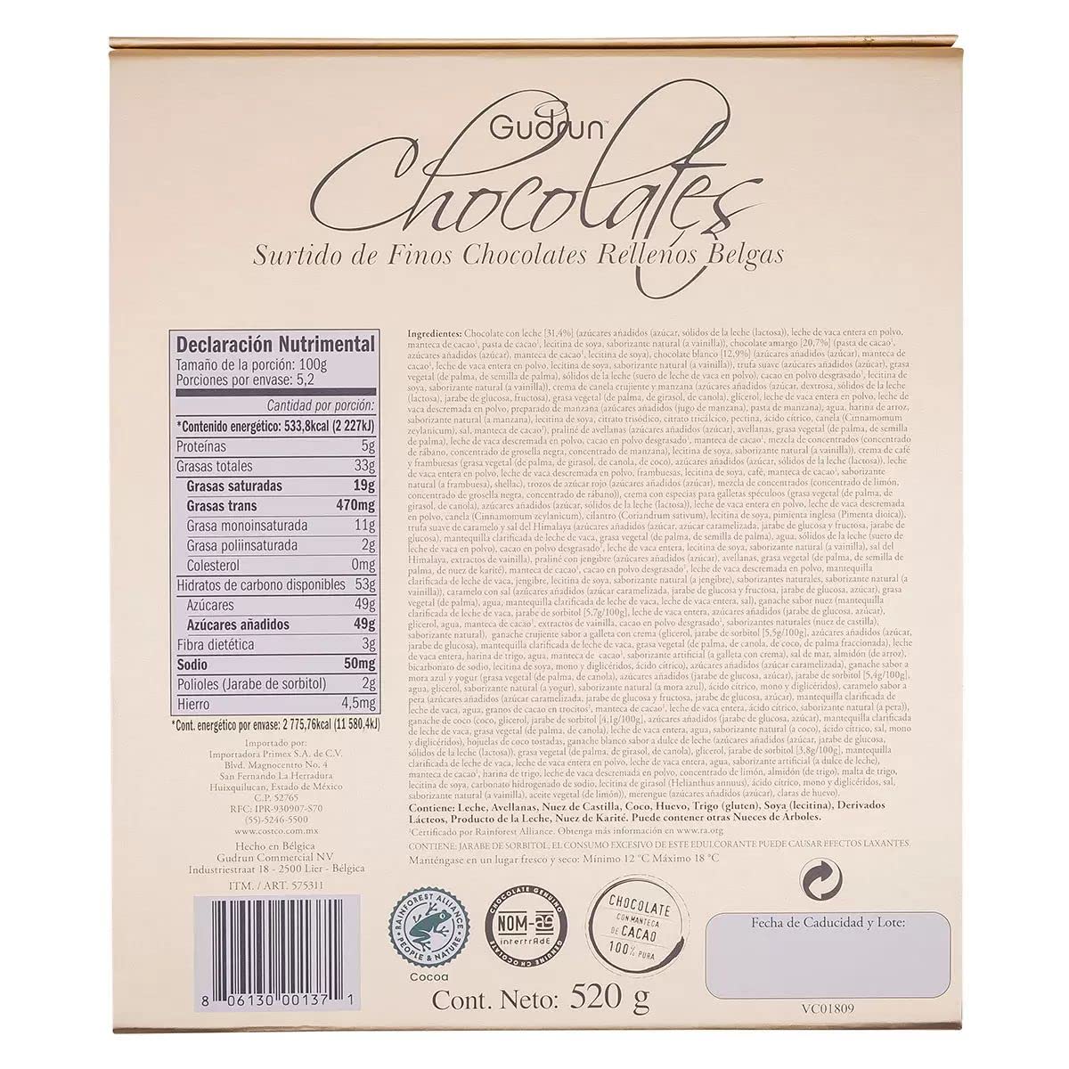 Gudrun Belgian Chocolate Box Bag Assorted Chocolates Gold Box + Bag