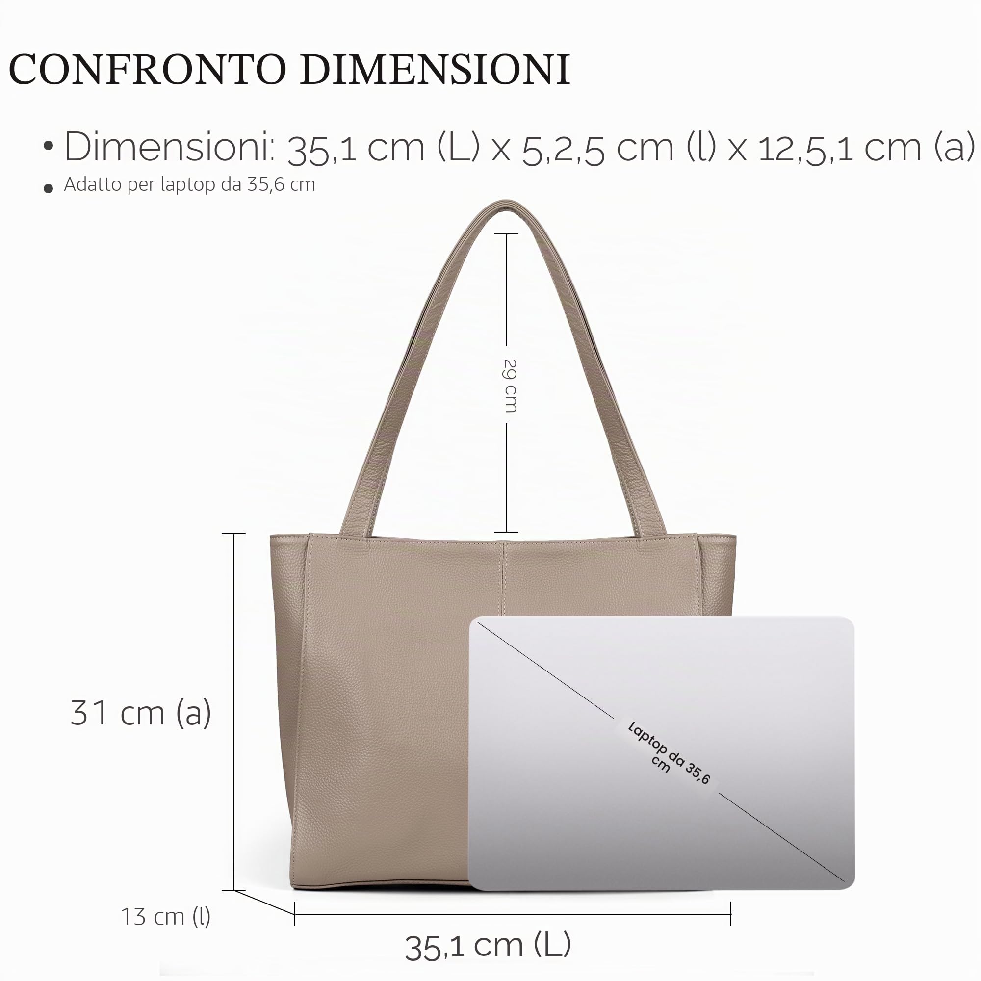 befen Borsa a tracolla in vera pelle da donna, grande, per computer portatile, con tasche multiple