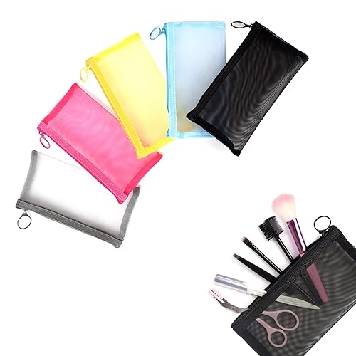 Patu - Bolsas de malla con cierre, organizador de accesorios de maquillaje, para bolsa de almacenamiento para artículos de tocador, 5 colores