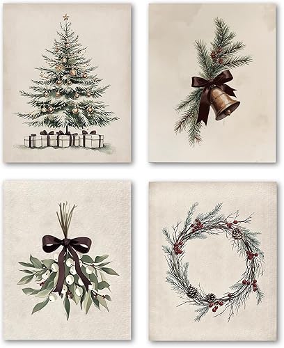 Miniatura 16 de XWELLDAN Juego de 3 cuadros retro con diseño de cascanueces y árbol de Navidad, diseño de rayas, 8 x 10 pulgadas, sin marco Navidad rojo y