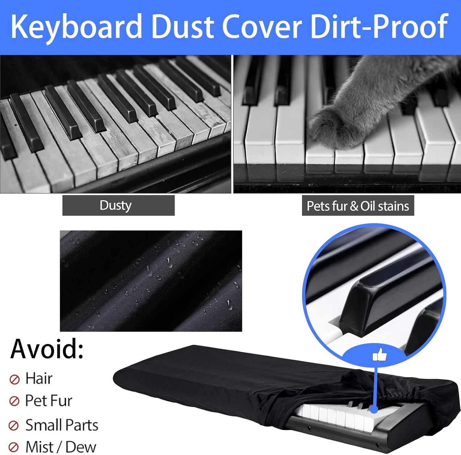 88 Key Keyboard Dust Cover - Stretchable Fabric Protector for Digital Piano & Electronic Keyboards (Black) - Universal Fit with Storage Bag
