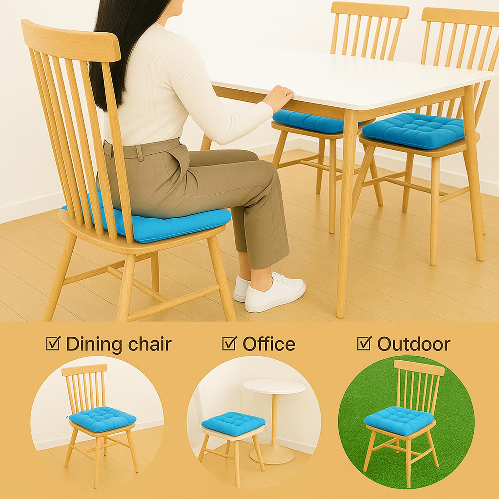 Cushion Chair Pad Cushions, Tie-on Dining Chair Pads, 38x38x5 cm Hypoallergenic Soft Polyester Tie-on Chair Pads, Wide - Image 4