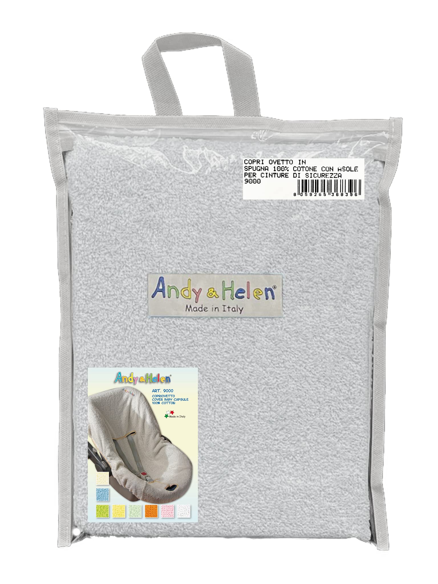 Andy & Helen Bezug für Babyschale aus Frottee - praktisches und bequemes Einziehen dank Gummizug an allen gängigen Babyschalen - Grau