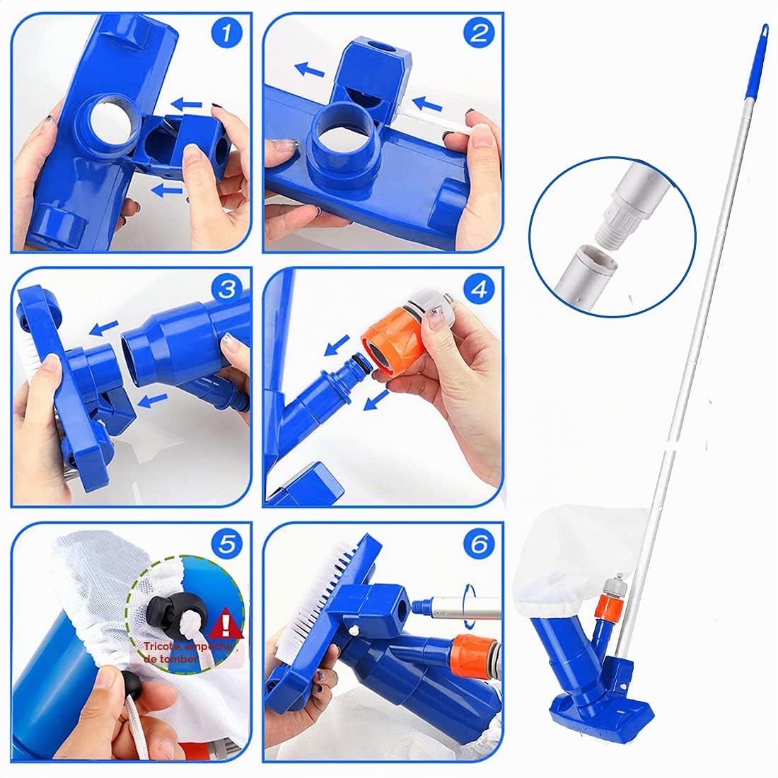 Aspirateur de Piscine Mini Jet avec Tête d'aspiration à Nettoyage Rapide Outil de Nettoyage de Piscine avec Brosses,Sac de Collecte - Aspirateur Piscine pour Spa/étang,avec 1 Paire DE Gants