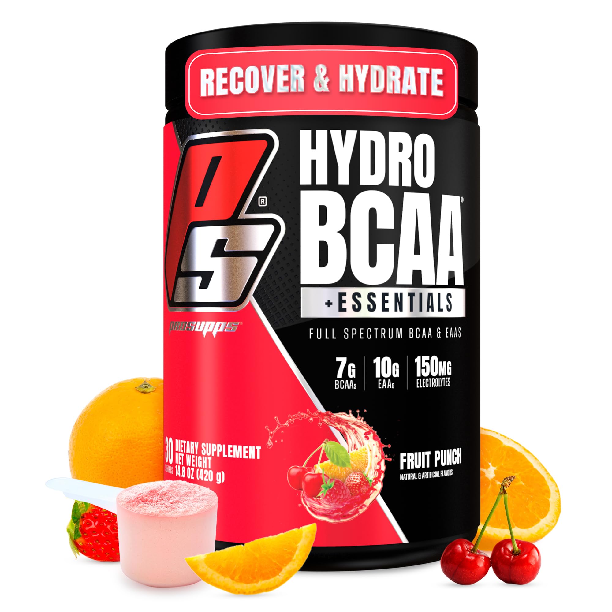 ProSupps HydroBCAA BCAA/EAA Full Spectrum Matrix, 7g BCAAs, 3g EAAS, 0g Sugar, 0g Carbs (Fruit Punch, 30 Servings)
