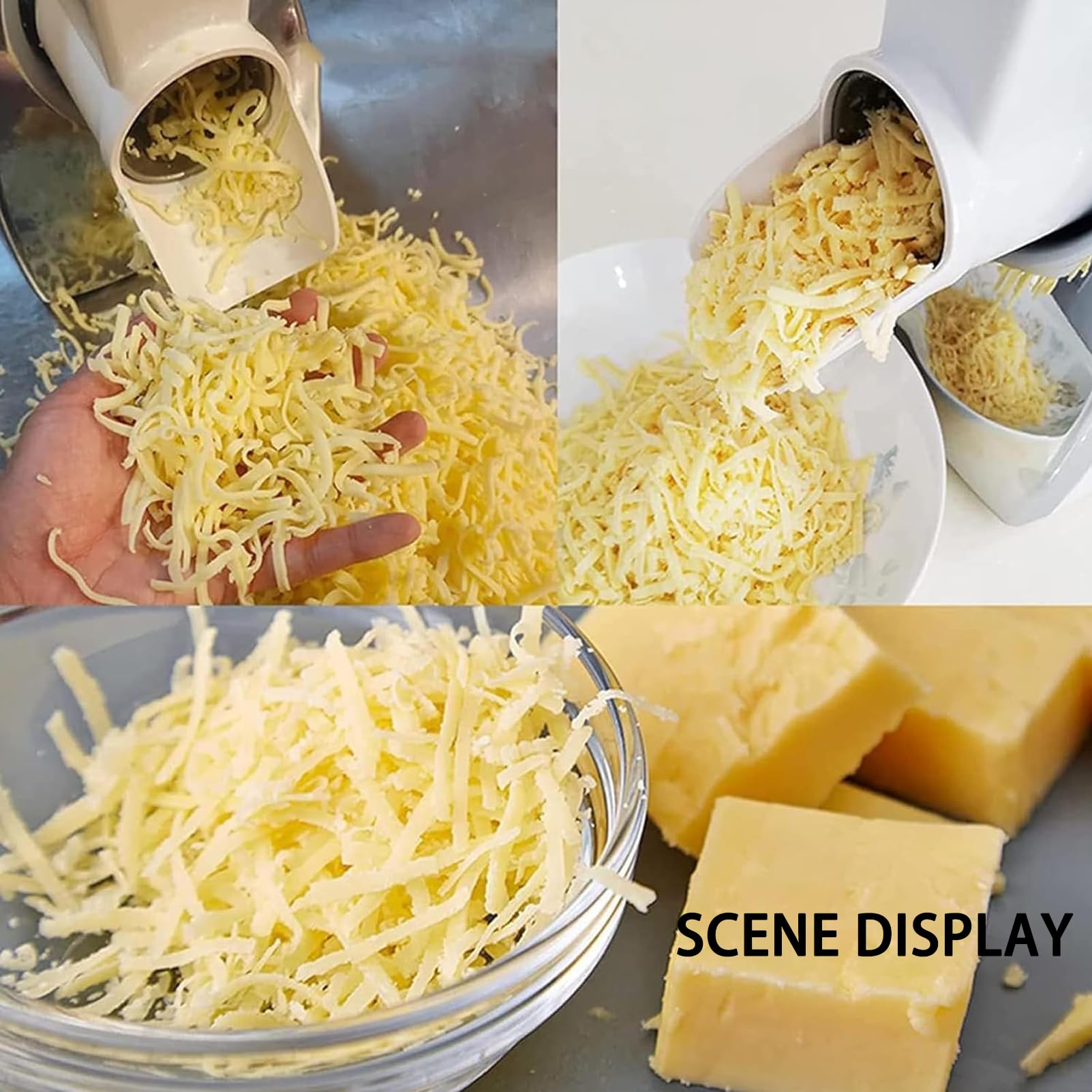 Grattugia elettrica per formaggio, 300 W, con 3 lame a tamburo per grattugiare senza sforzo, preparazione rapida di verdure e insalate, versatile elettrodomestico da cucina