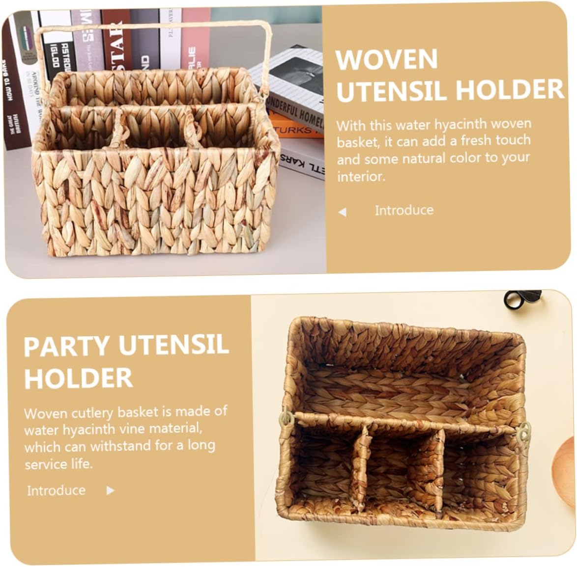 VALICLUD Multi-compartment Straw Basket Desk Organizer Kitchen Storage Woven Cutlery Holder Handle