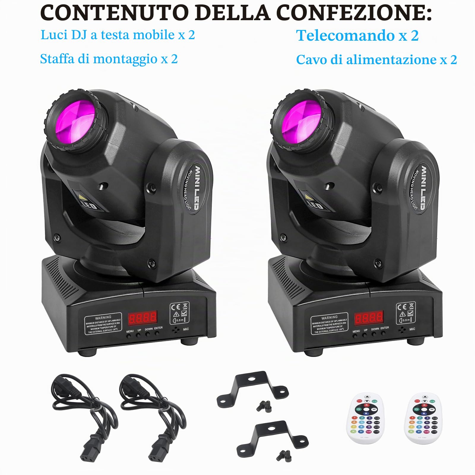 MetRo - Faretto laser Moving Head da palcoscenico DMX512 da 30 W, con telecomando, 8 motivi Gobo, 8 colori, attivazione del suono per DJ, feste e club (confezione da 2)