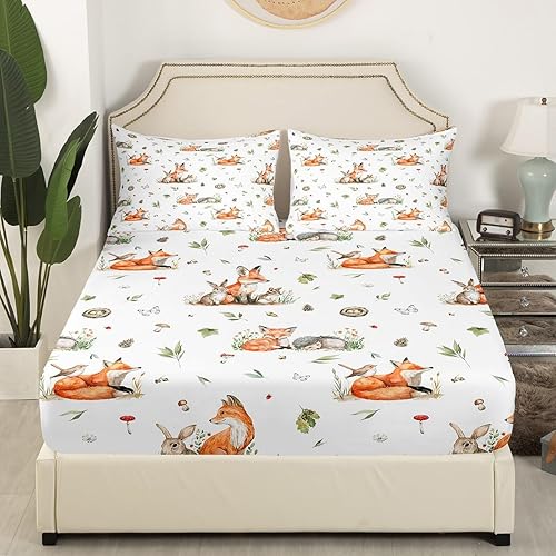 Miniatura 3 de Sábana bajera ajustable de dibujos animados para niños, tamaño individual, diseño de hojas de hongo, plantas, decoración de habitación de niños,