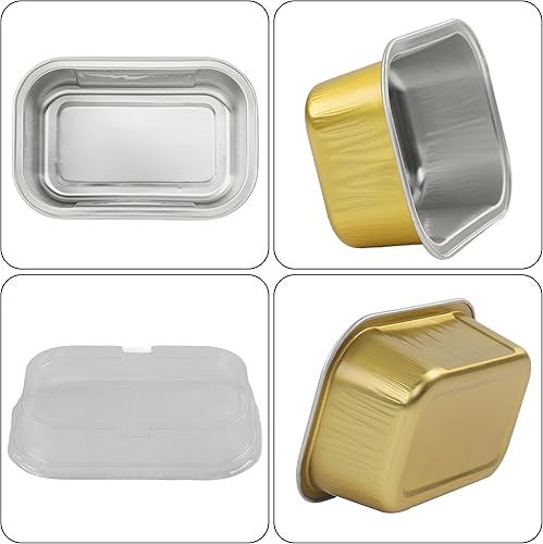 Miniatura 3 de Mini moldes desechables para pasteles con tapas, 50 forros para cupcakes de 5.5 onzas con tapas, mini moldes de aluminio con tapas, mini latas para