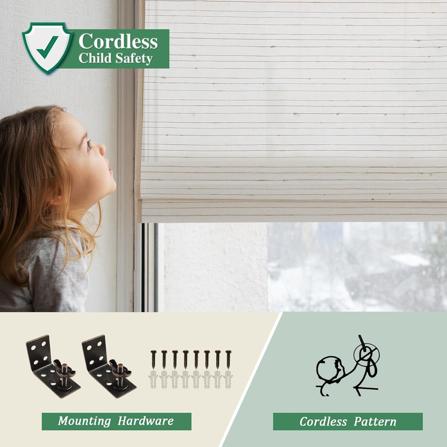 Yin Yang Cordless Blackout Bamboo Roman Shades, Natural Woven Wood Bamboo Shades with Border, Indoor Privacy Lined Bamboo Roman Blinds for Windows, Doors, Onion