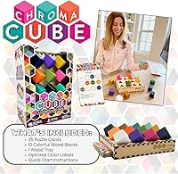 Vista 5 de Project Genius: Chroma Cube, un rompecabezas de lógica colorido, 12 bloques de madera coloridos, 25 tarjetas de Brainteaser, rompecabezas, gran
