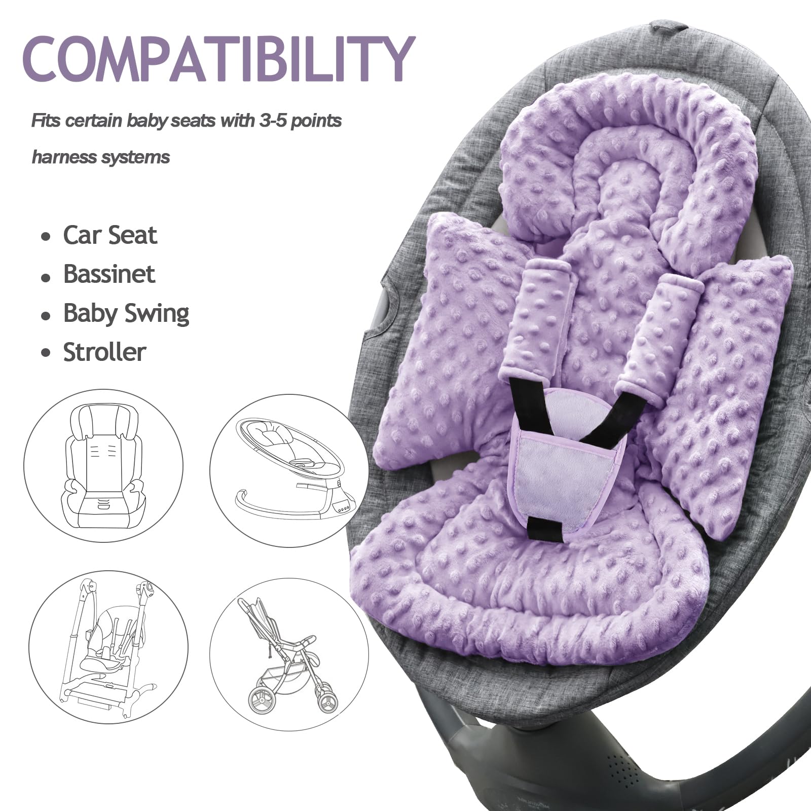 Inserto de asiento de coche para niño y niña, inserto de asiento de automóvil 3 en 1 para recién nacido con almohadillas de correa, soporte de cabeza de asiento de coche para cochecitos de