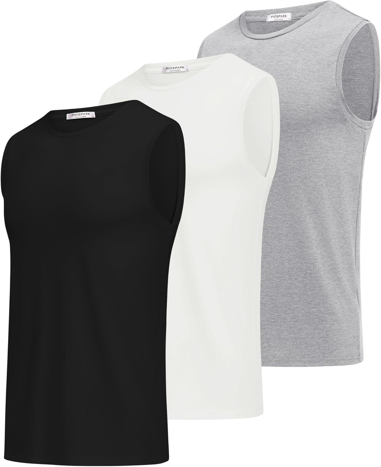 PINSPARK Men's 3 Pack Workout Tank Tops Gym Sleeveless Shirts Quick Dry Training Muscle Shirts for Men - Image 7
