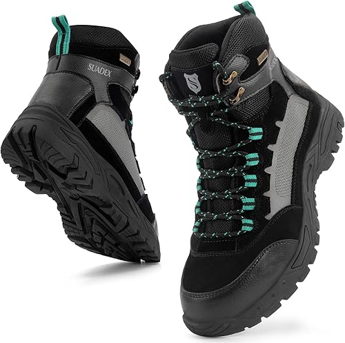 SUADEX Botas con punta de acero para hombres y mujeres, botas de trabajo antideslizantes, botas de seguridad con punta compuesta