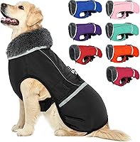 Vista 13 de QBLEEV Abrigo cálido para perro, chaqueta de invierno reflectante, impermeable, resistente al viento, ropa de cuello alto para perro para clima