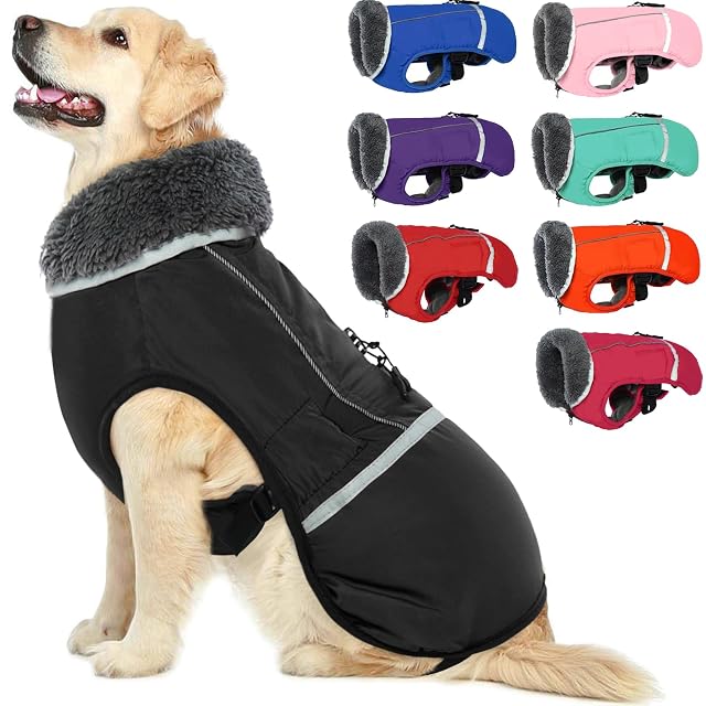 Qbleev Abrigo cálido para perros, reflectante, impermeable, para invierno, de cuello alto para climas fríos