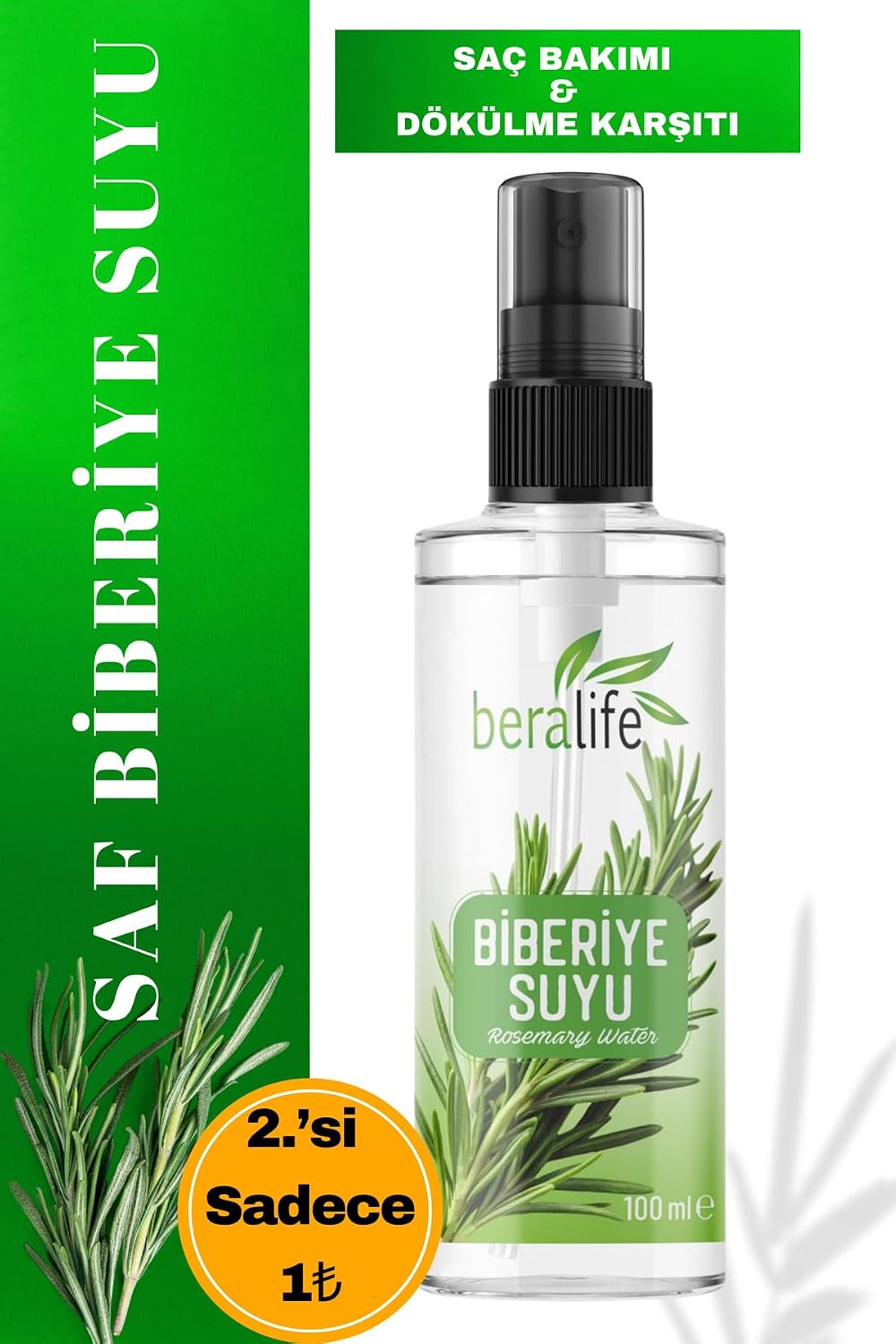 Beralife Biberiye Suyu Dökülme Karşıtı Ve Saç Uzamasını Destekleyici Saç Toniği%100 Doğal Ve Saf 100 Ml
