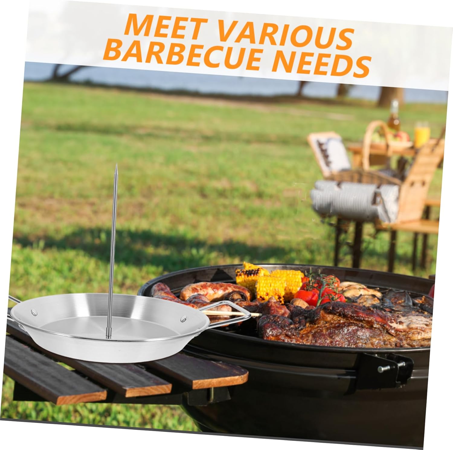 POPETPOP Durable Stainless Steel Bbq Pot Accessories Roast Chicken Pan Skewer Rack Kabob Rack Grilled Chicken Size