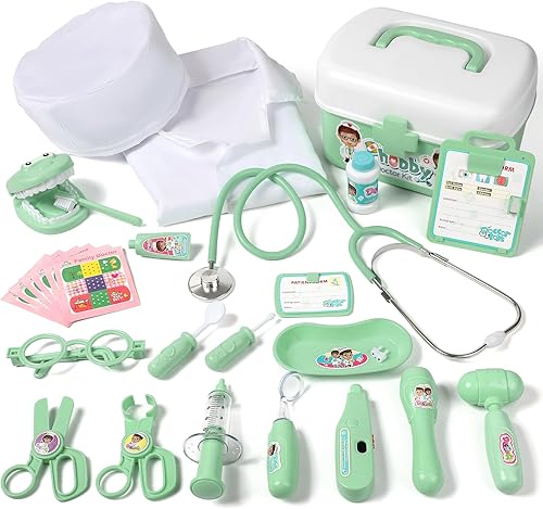 Kit médico duradero para niños, 27 piezas de juguete médico de lujo con estetoscopio real, kit médico para niños pequeños, niños, niñas, regalo de
