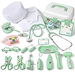 Phobby Durable Doctor Kit for Kids, 27 Pcs Deluxe Pretend Play Medical Kit Toy with Real Stethoscope, Doctor Kit for Toddlers Boys Girls Christmas Birthday Gift (Green)