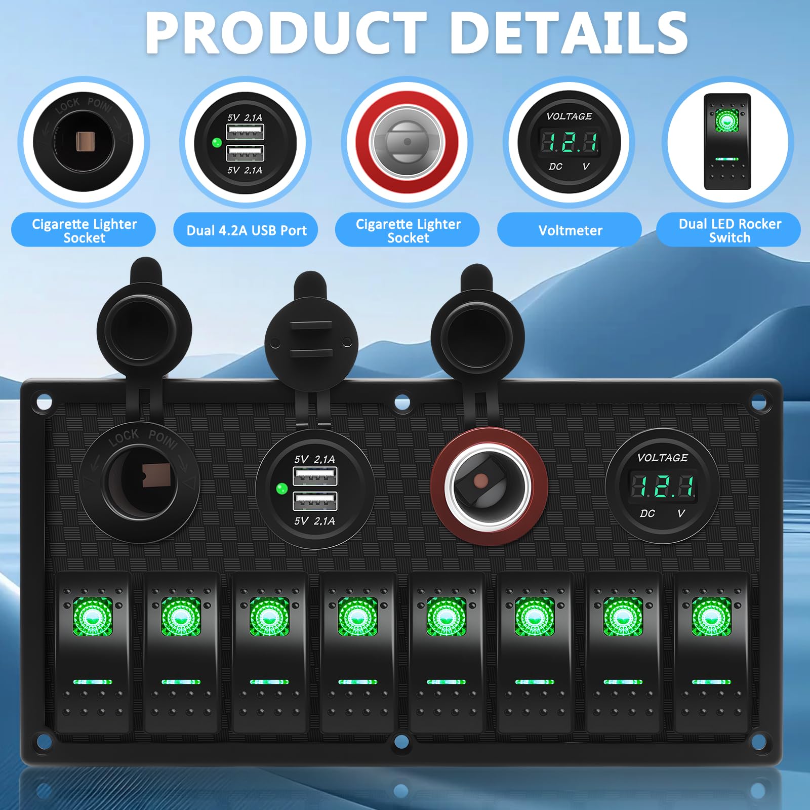 Riloer 8 Gang Tuimelschakelaar Panel, 12V 24V Universele Boot Marine