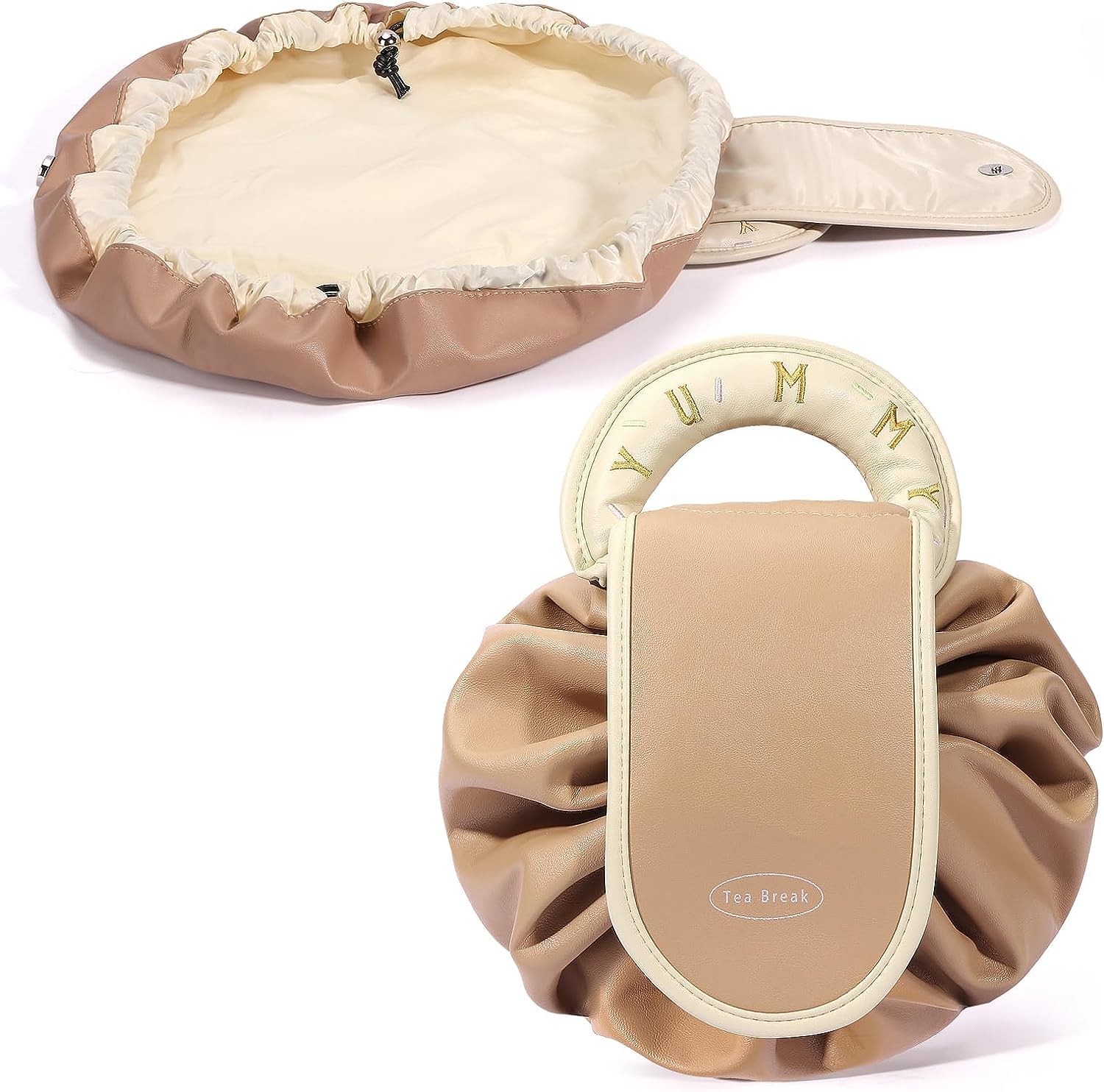 GenericSAMARRA Drawstring Makeup Bag for Cosmetics - Cosmetic Travel Bag for Women - Portable Make Up Organizer Bag for Skin Care & Toiletries (PU Leather Beige)